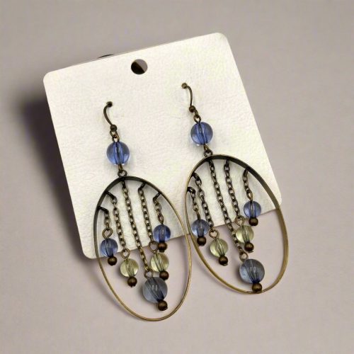 Stones Dropped Bangle Oxidised Earrings