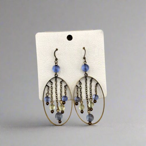 Stones Dropped Bangle Oxidised Earrings