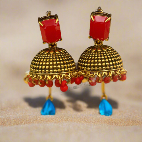 Red Stone Jhumka Earrings