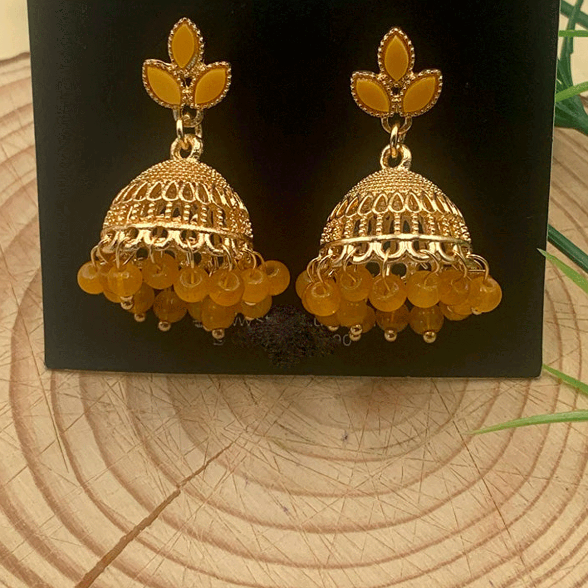 Yellow Floral Zircon Pearl Earrings - Image 2
